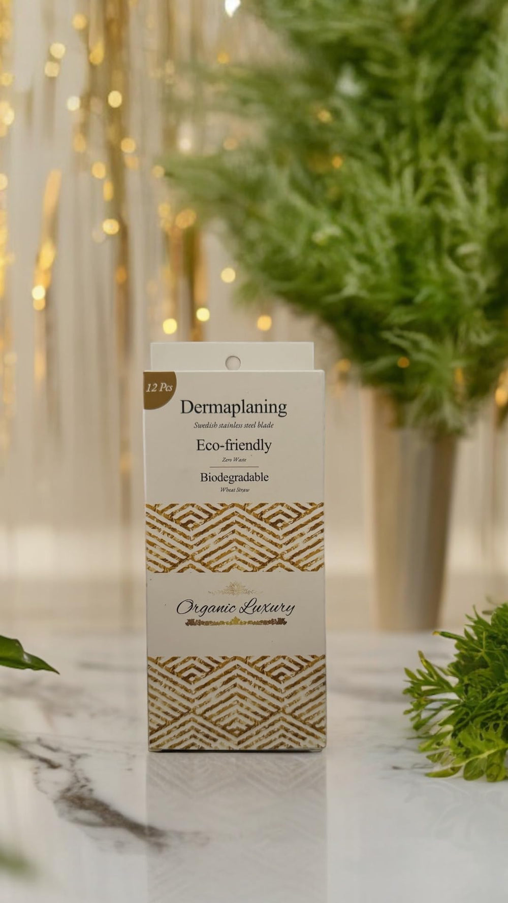 Organic Luxury Dermaplane eyebrow tool closeup showing precision shaping.