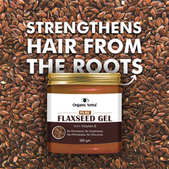 Organic Netra Pure Flaxseed Gel jar closeup highlights nourishing skin benefits.