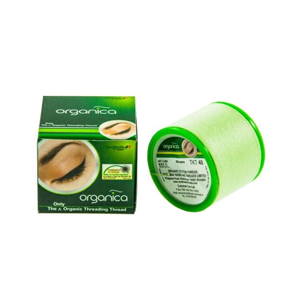 Organica Eyebrow Thread Box 8 Spools packaging details emphasize sustainability.
