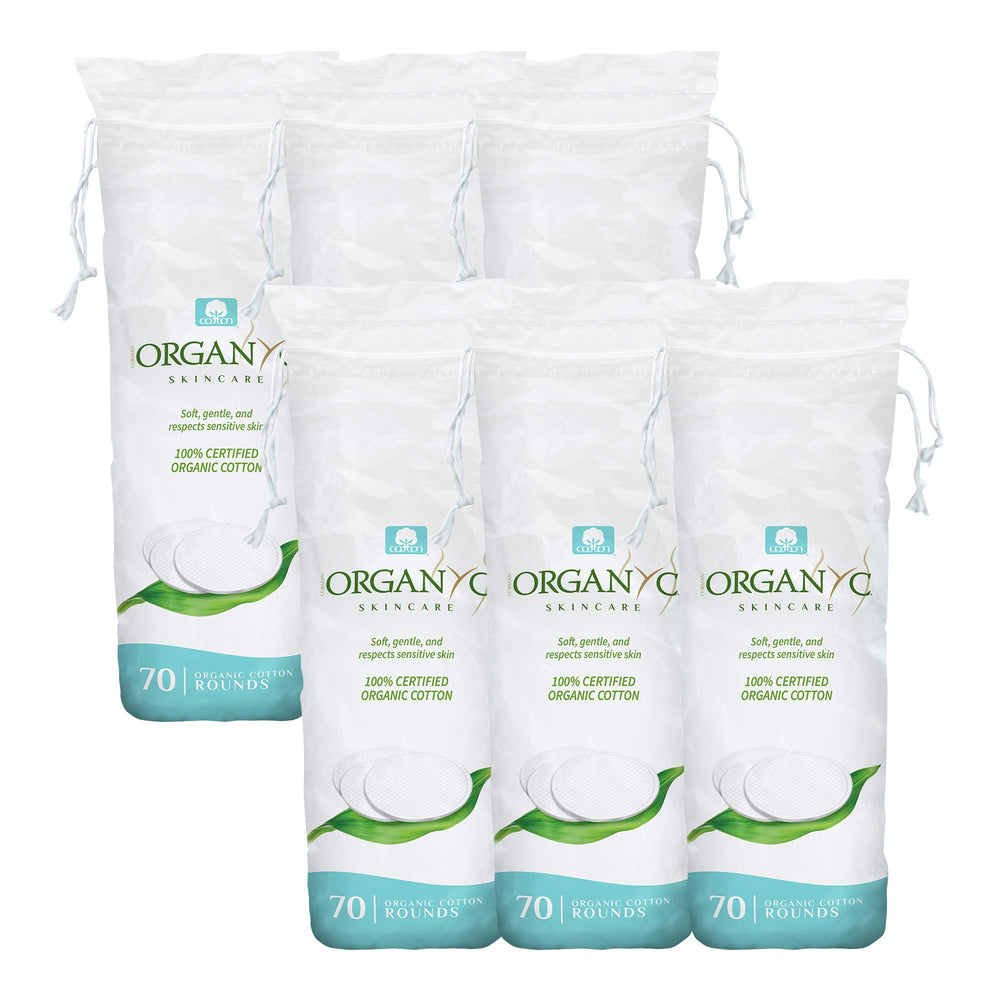 Organyc cotton rounds pack shot, 420-count box for sensitive skin.