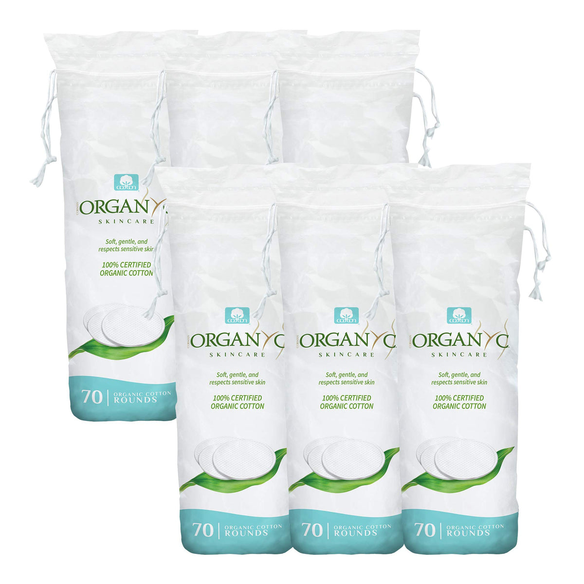 Organyc cotton rounds pack shot, 420-count box for sensitive skin.