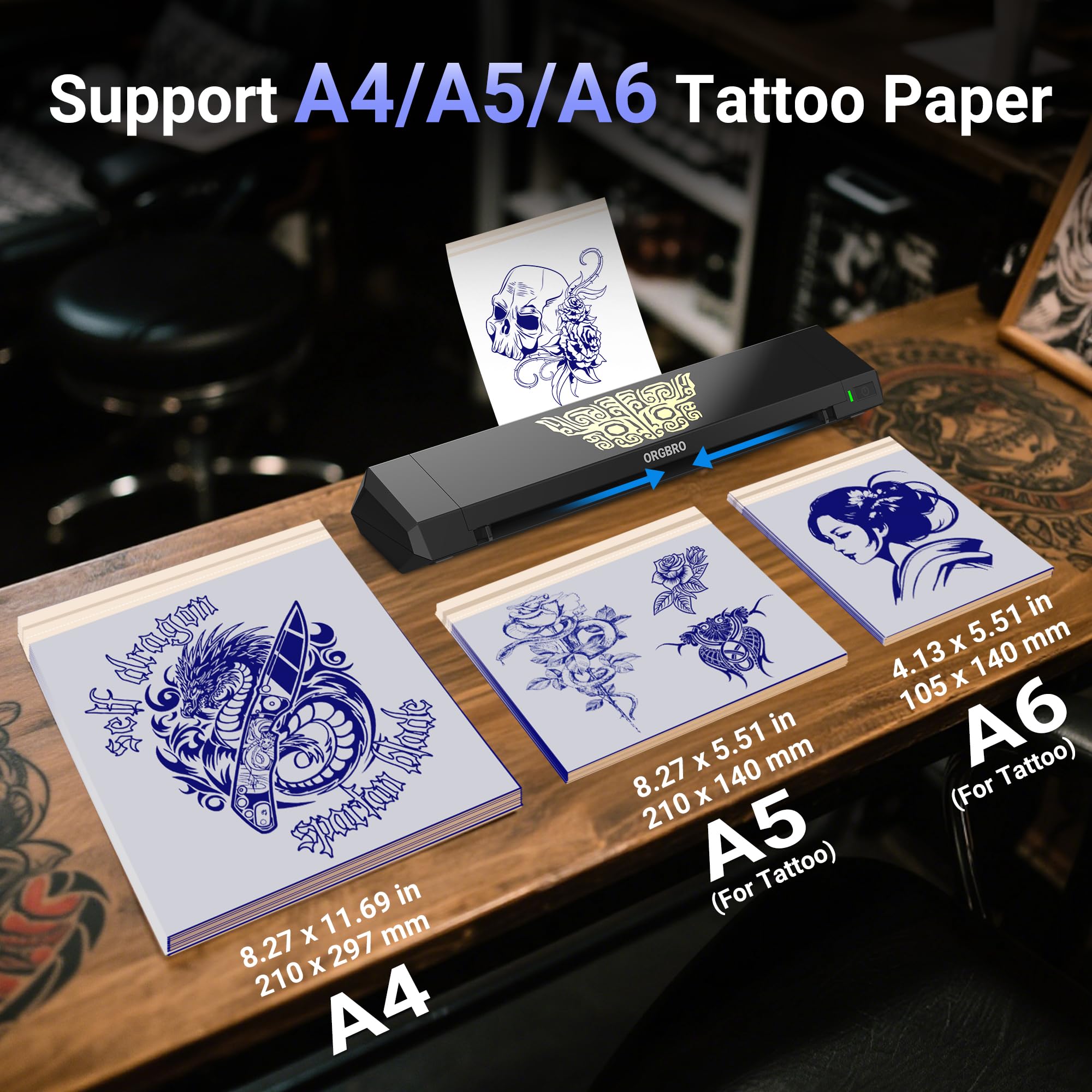 ORGBRO inkless thermal printing delivers clean, quick transfers.