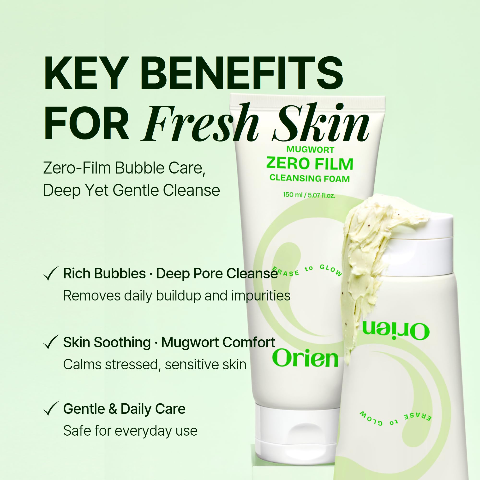 Orien Mugwort Zero Film Cleansing Foam closeup on mugwort with soothing extracts