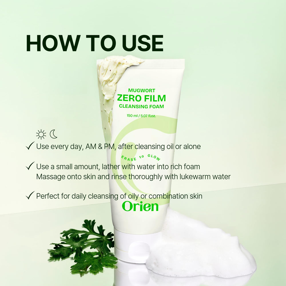 Orien Mugwort Zero Film Cleansing Foam sensitive skin use hypoallergenic formula