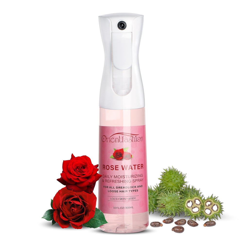 Orientfashion botella-locspray-rosa: hidratación para locs con aroma a rosa y acondicionamiento suave