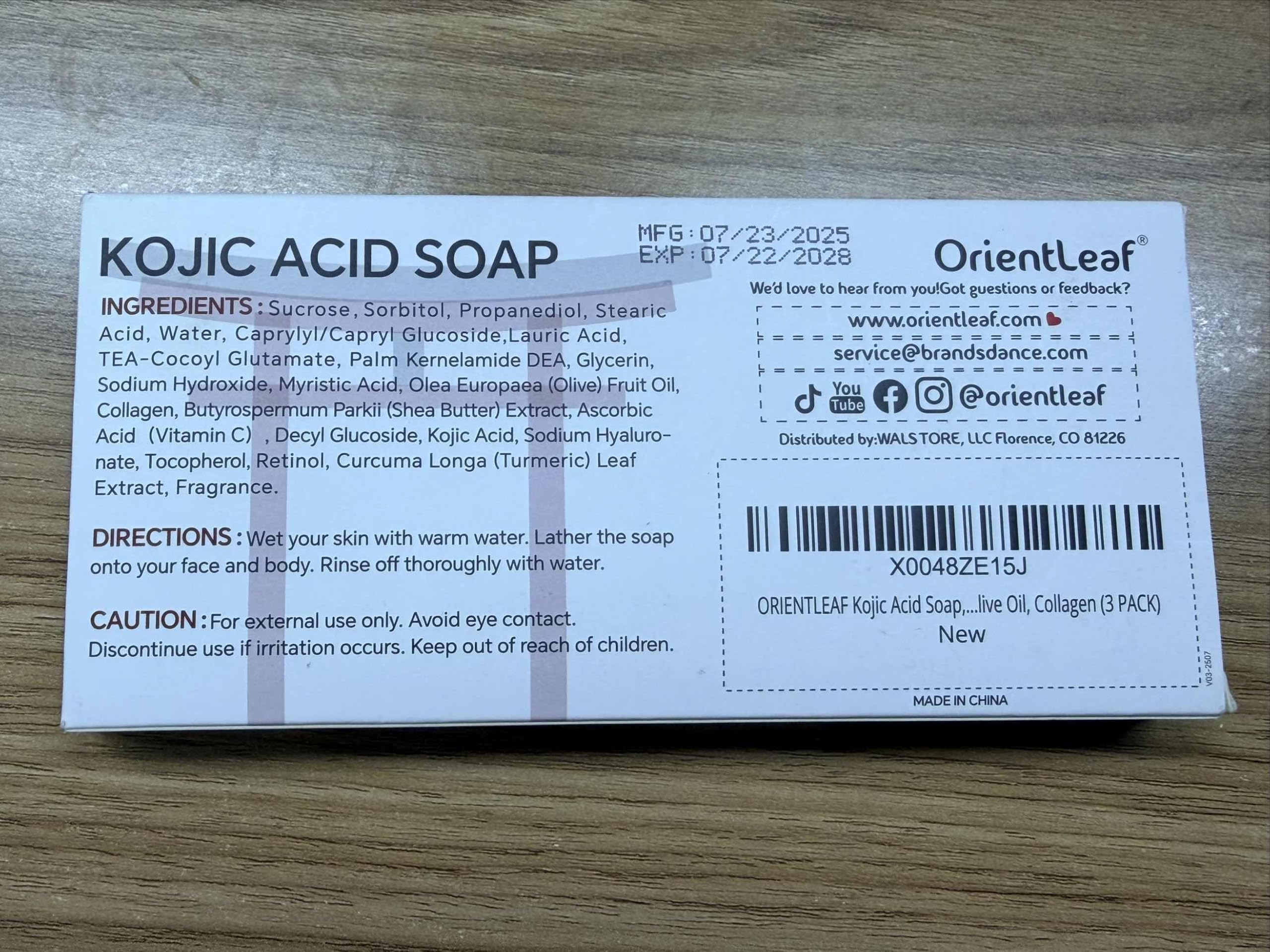 ORIENTLEAF product label close-up showing paraben-free cruelty-free claims
