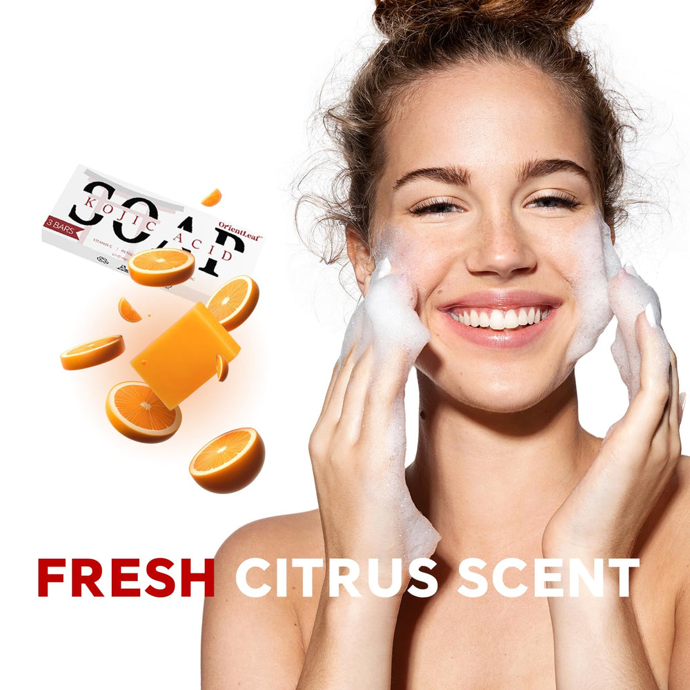 ORIENTLEAF soap in use washing face illustrating gentle brightening cleanse