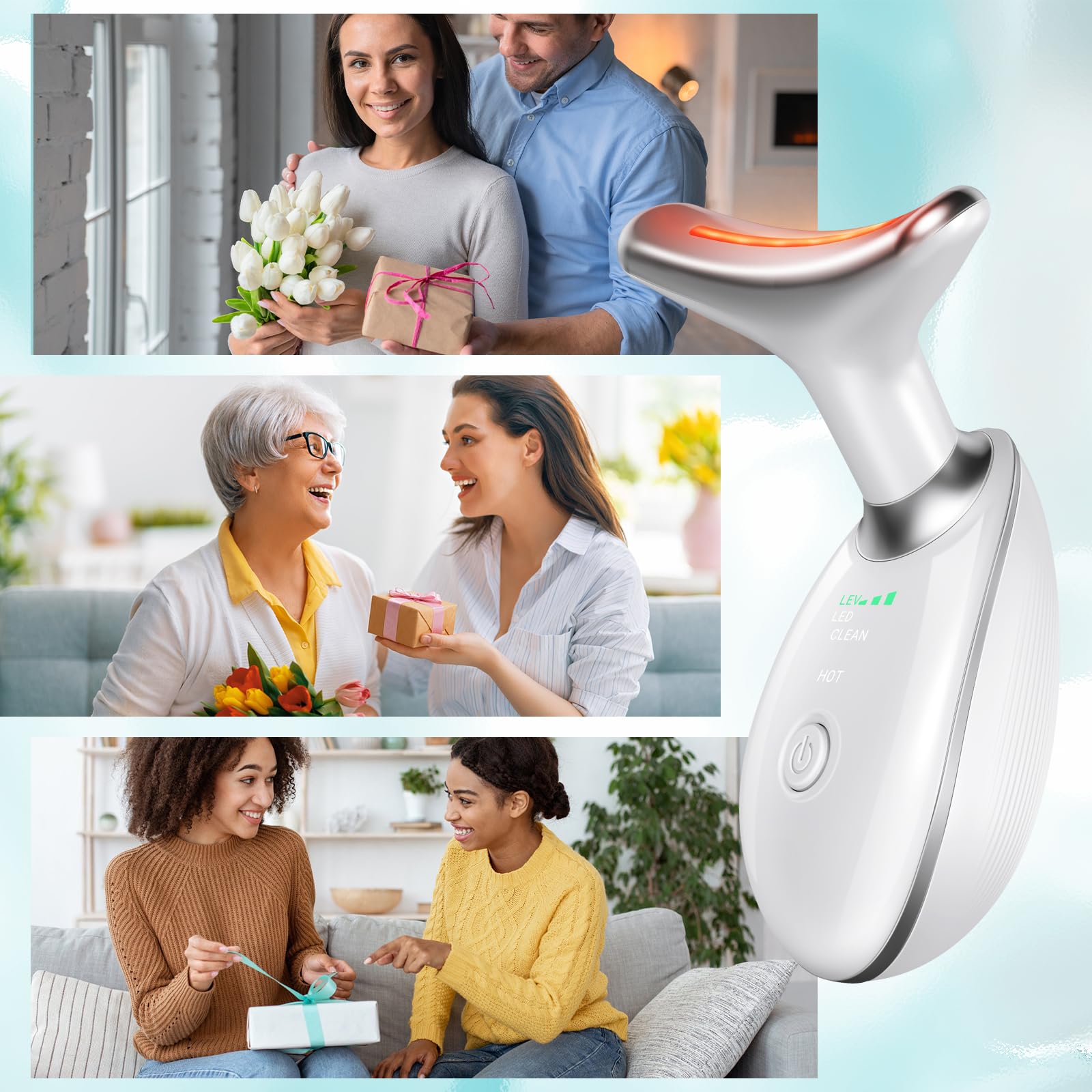 Oriflame white sleek massager on vanity, showcasing simple design