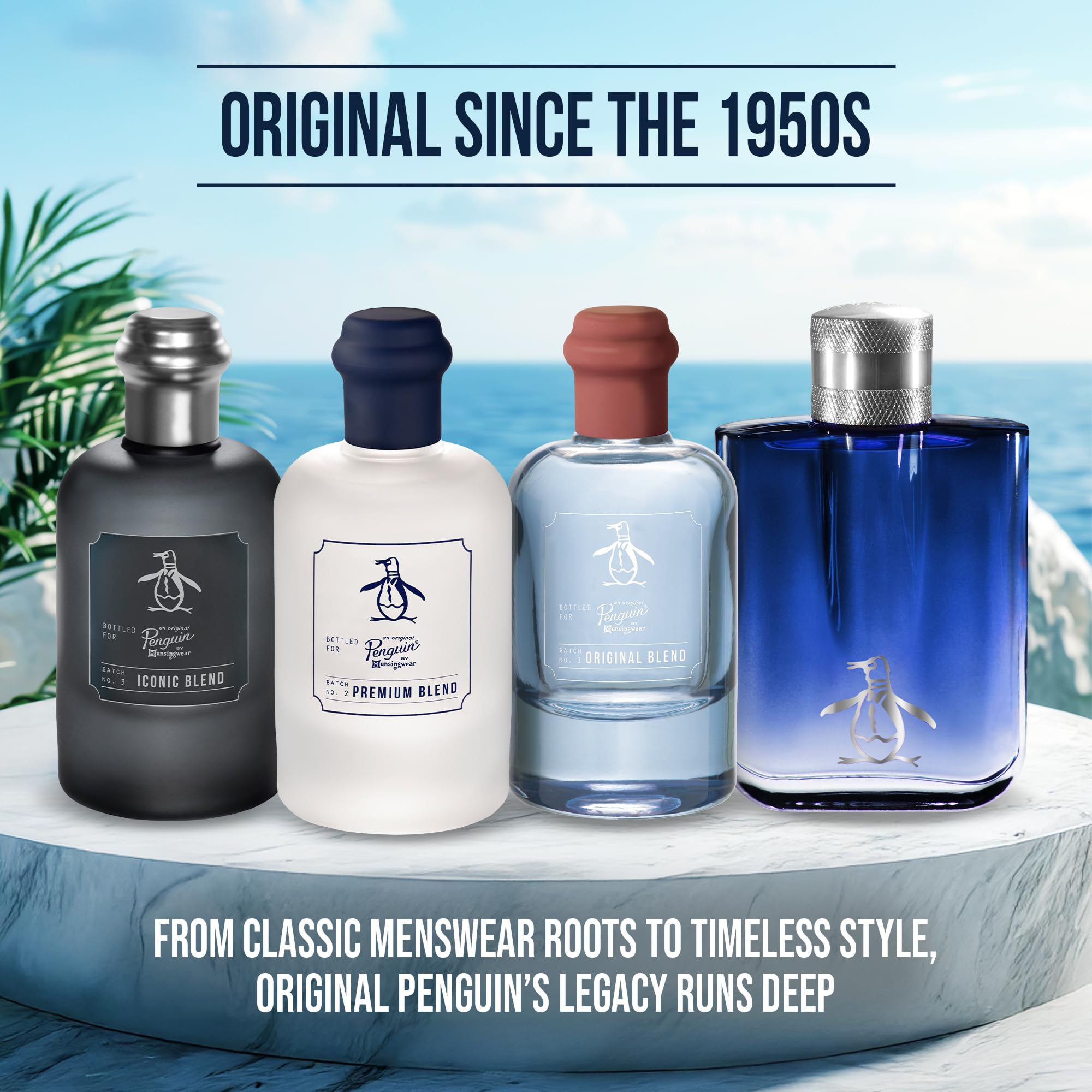 Original Penguin Ice Blue splash bottle suggests easy, everyday application