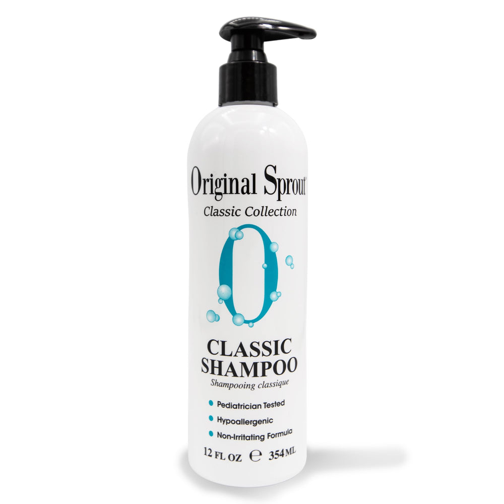 Original Sprout Classic Shampoo bottle highlighting sulfate-free cleansing for all hair types.