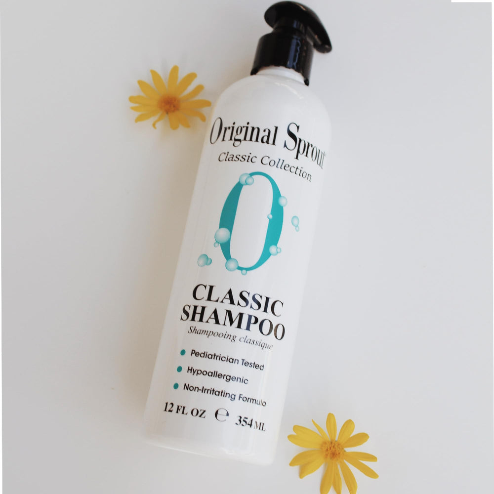 Original Sprout Classic Shampoo foamy lather indicating gentle daily cleansing.