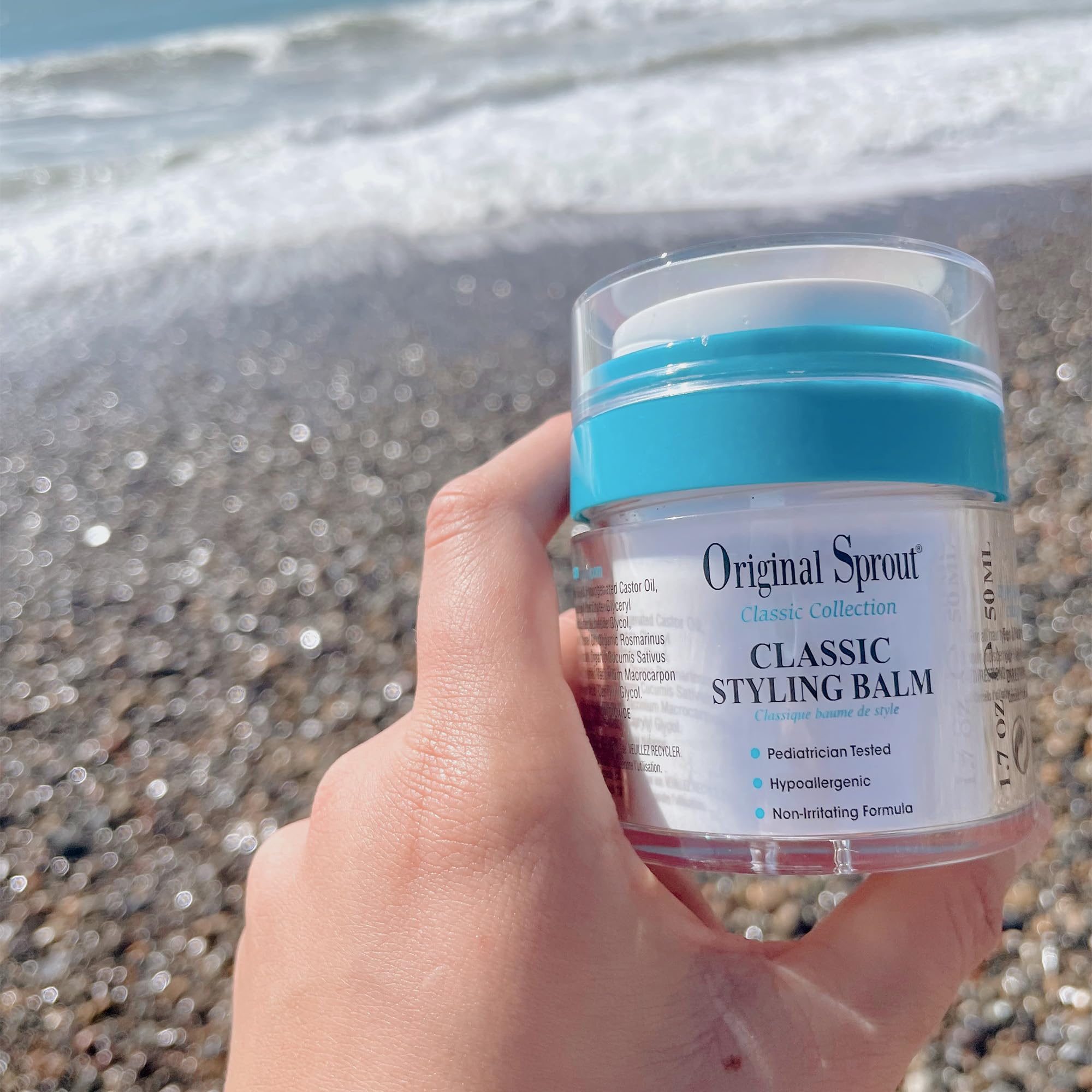 Original Sprout balm applied to damp hair for styling control and hold.