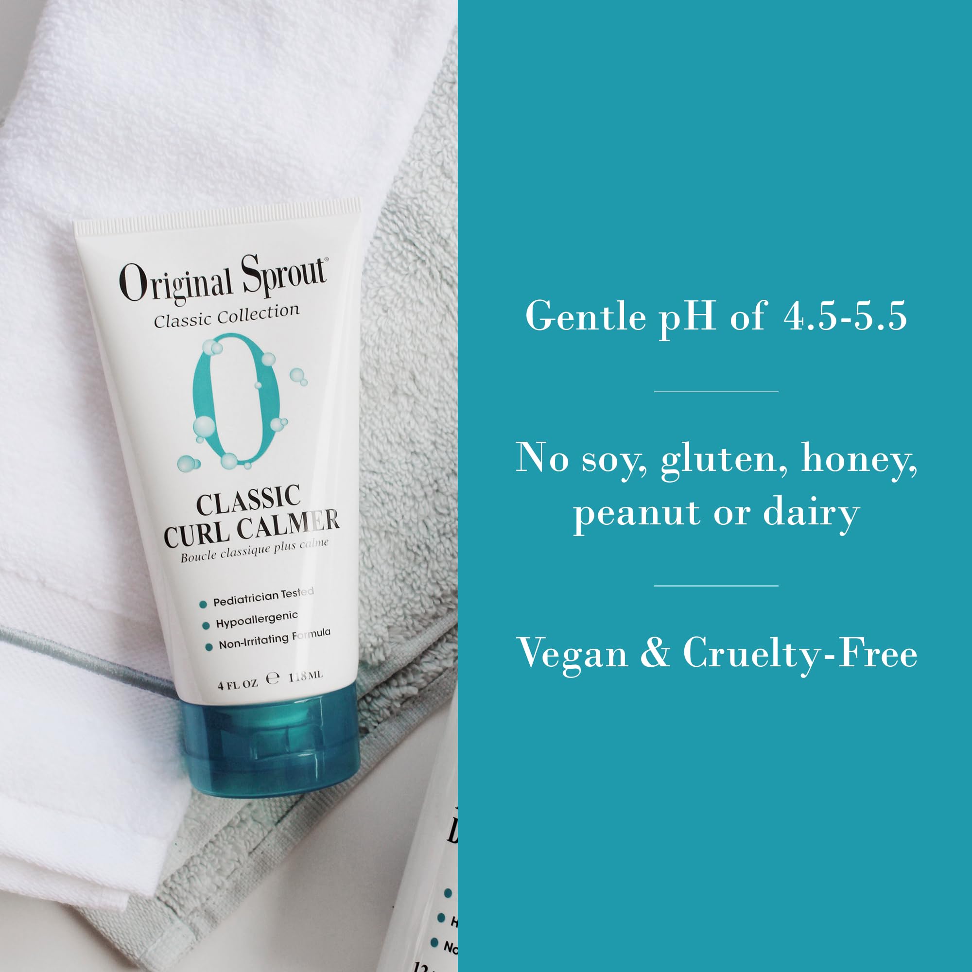 Original Sprout Curl Calmer with jojoba protein strengthens and softens curls.