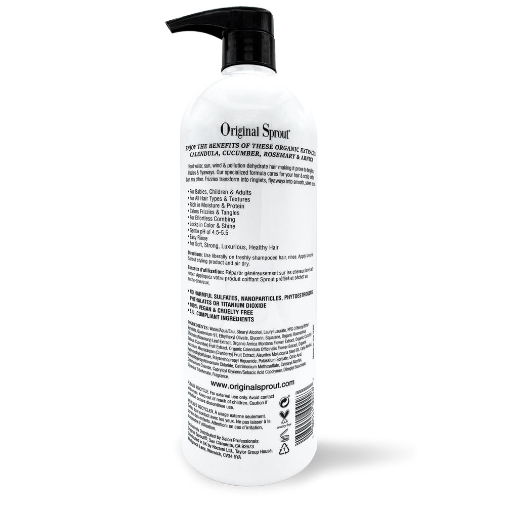 Original Sprout Deep Conditioner label close-up highlights kukui seed oil and calendula benefits.