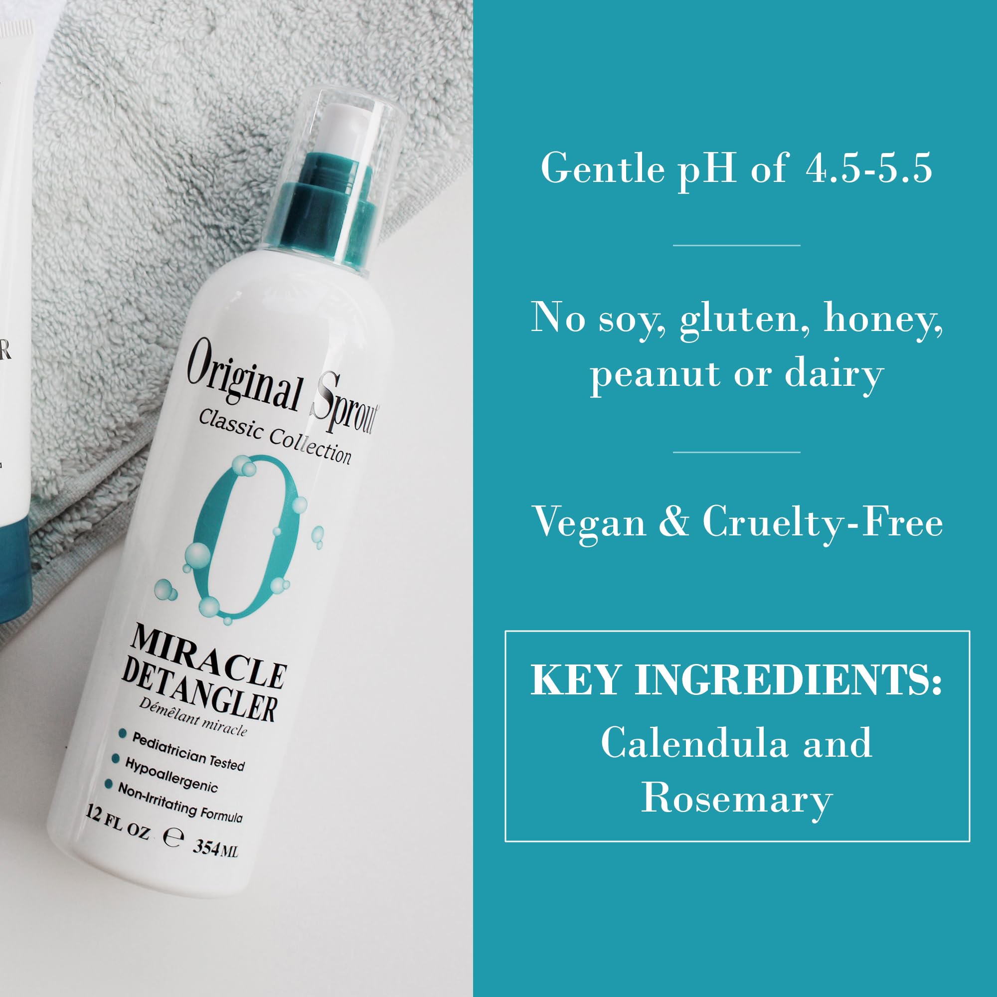 Original Sprout Miracle Detangler applied to damp hair for smooth, tangle-free brushing.