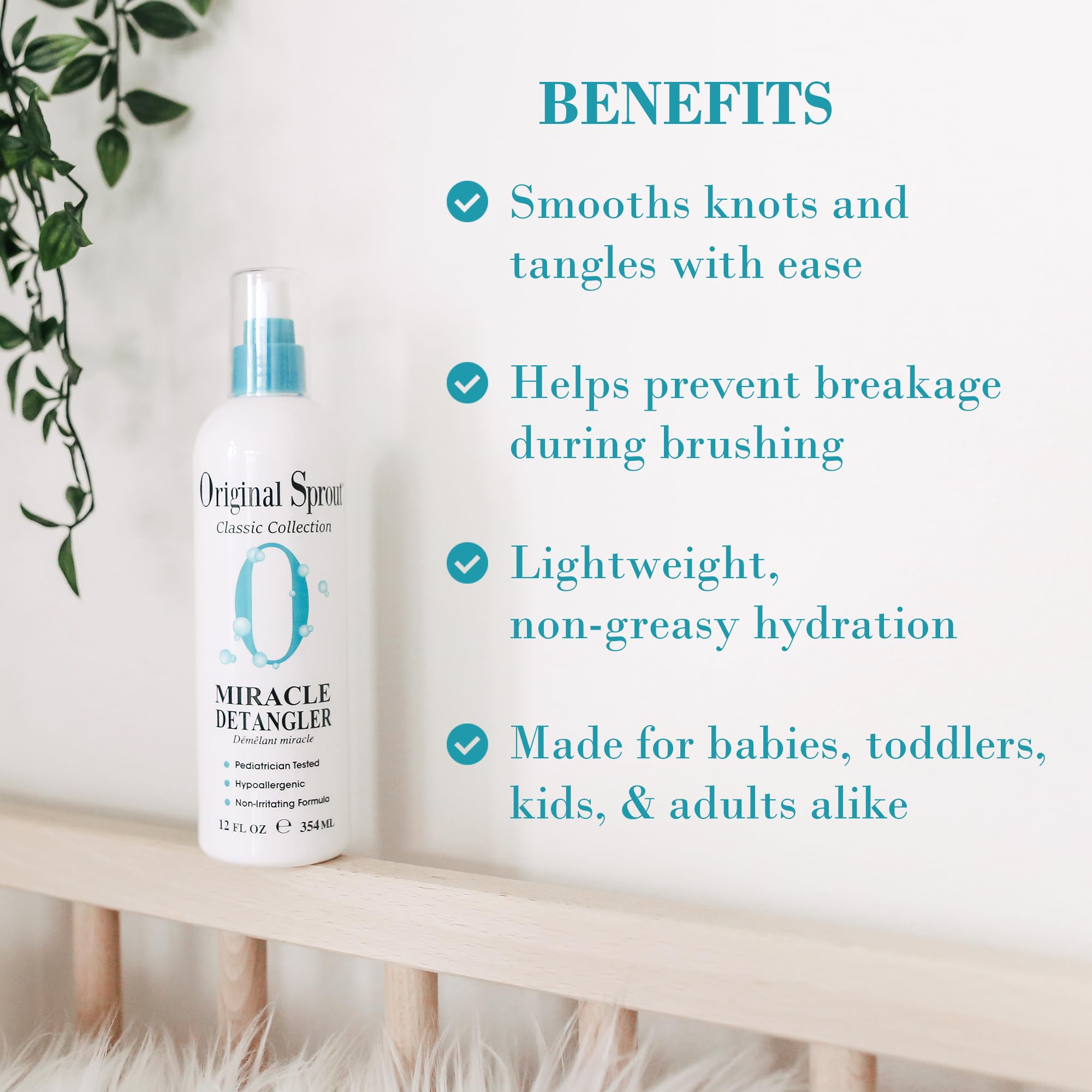 Original Sprout Miracle Detangler Spray label close-up highlights vegan, cruelty-free promise