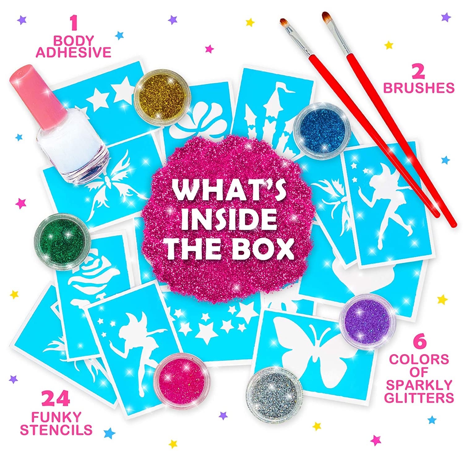 Original Stationery Glitter Tattoos Removal showing soap-and-water-friendly cleanup.