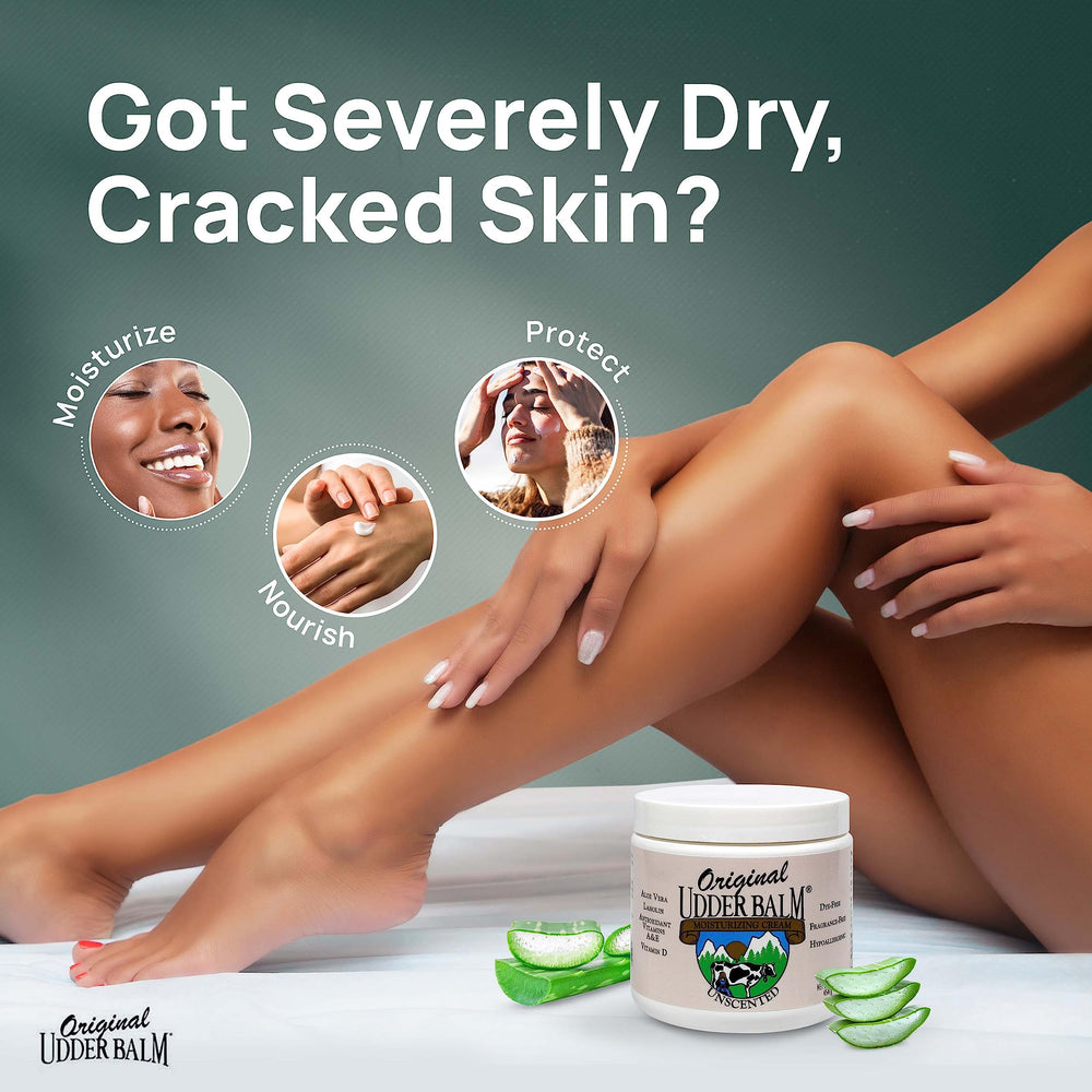 Original Udder Balm Unscented Jar close-up — quick-absorbing, non-greasy moisturizer.