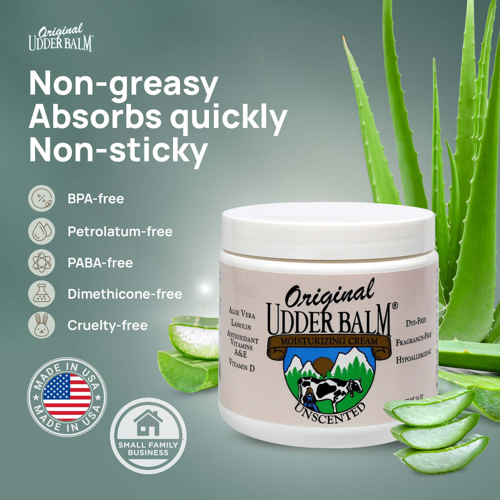 Original Udder Balm Unscented Jar packaging — simple, unscented care for sensitive skin.