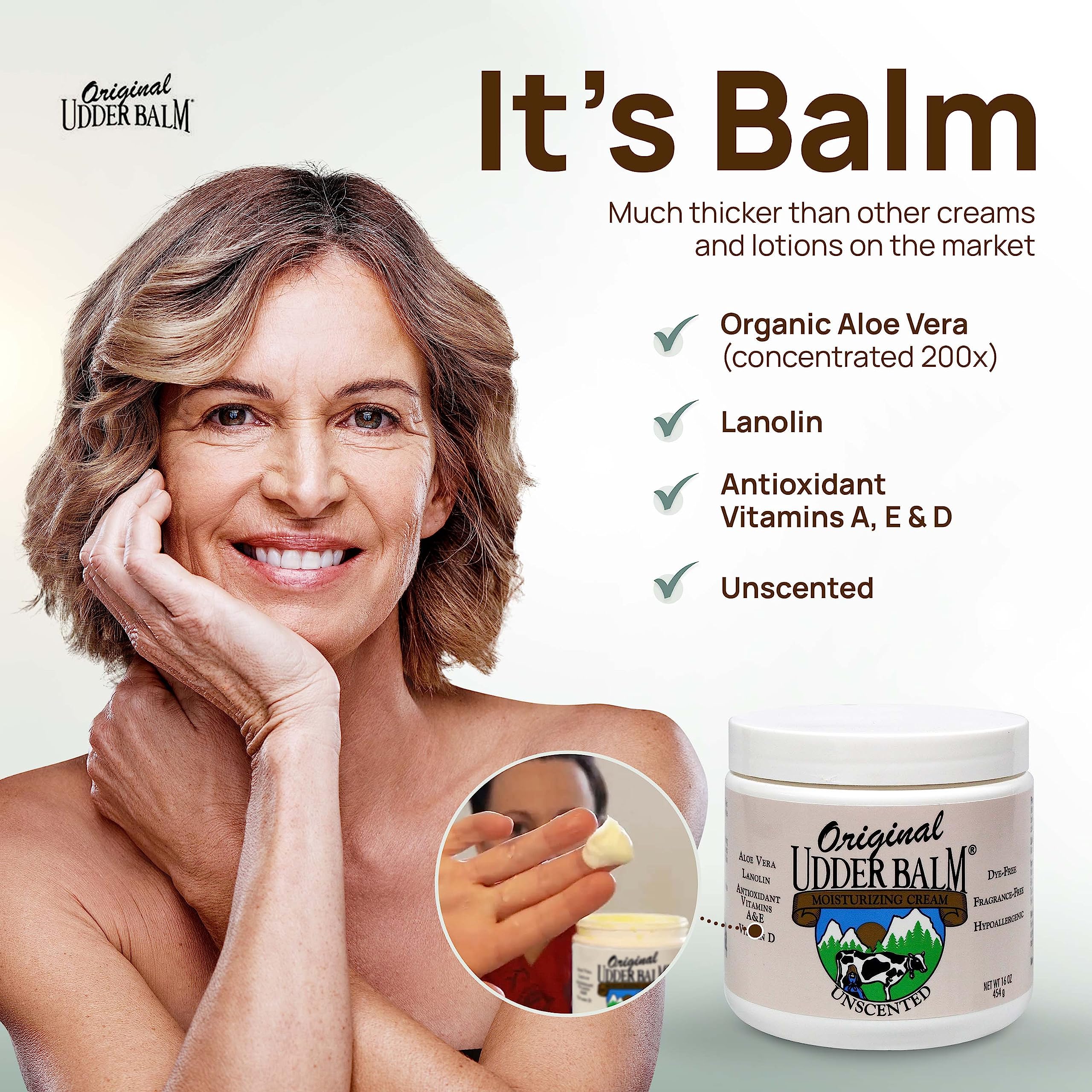 Original Udder Balm Unscented Jar USA-made — trusted by nurses and families for daily use.