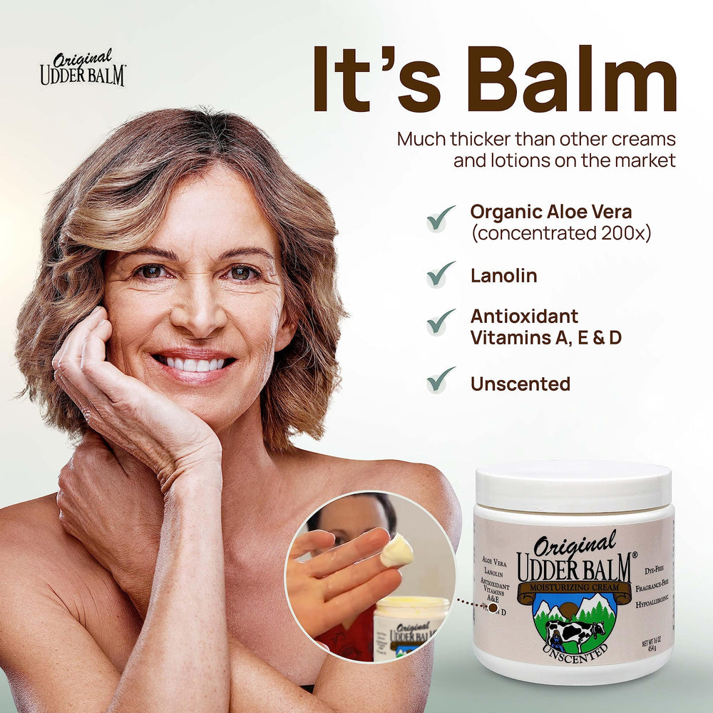 Original Udder Balm Unscented Jar USA-made — trusted by nurses and families for daily use.