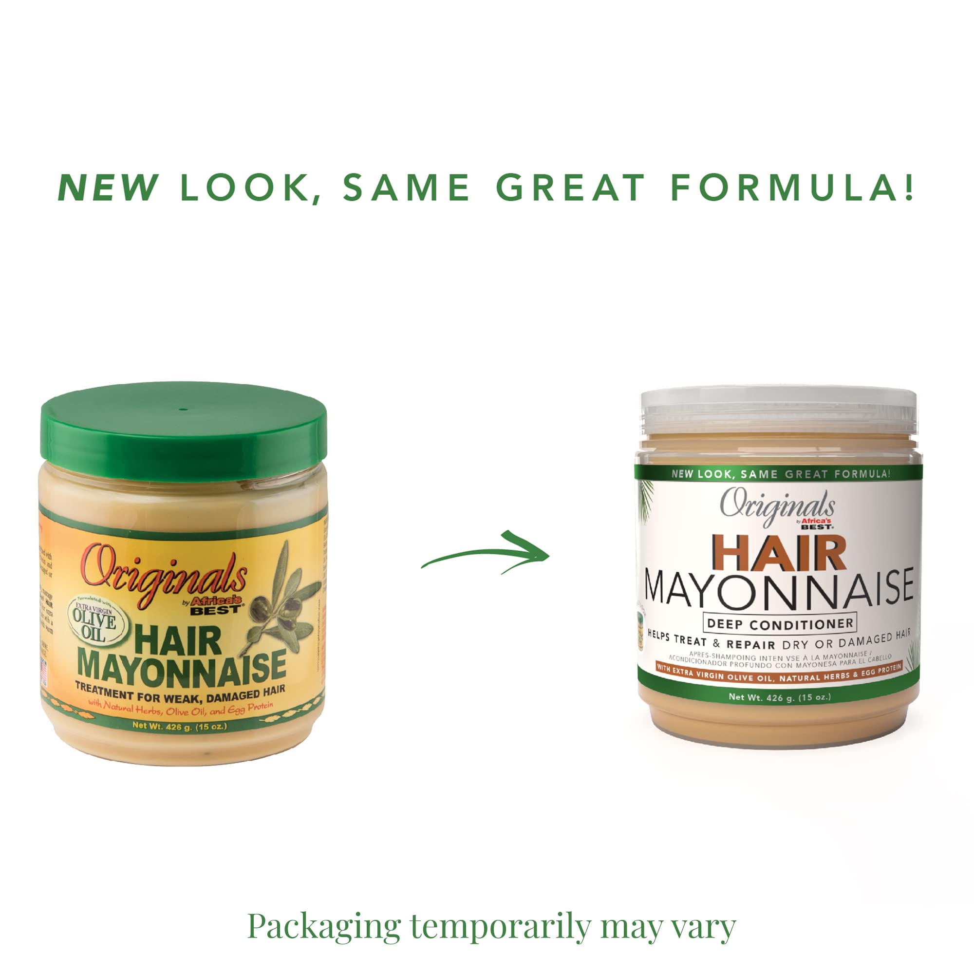 Originals by Africa's Best hair mayonnaise jar close-up label highlights herbal extracts and olive oil for nourishment.