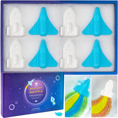 ORIGLAM rocket bath bomb creates blue foam for a playful bath time imaginative scene