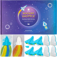 ORIGLAM space-plane bath bomb releases rainbow colors as kids watch the tub come alive