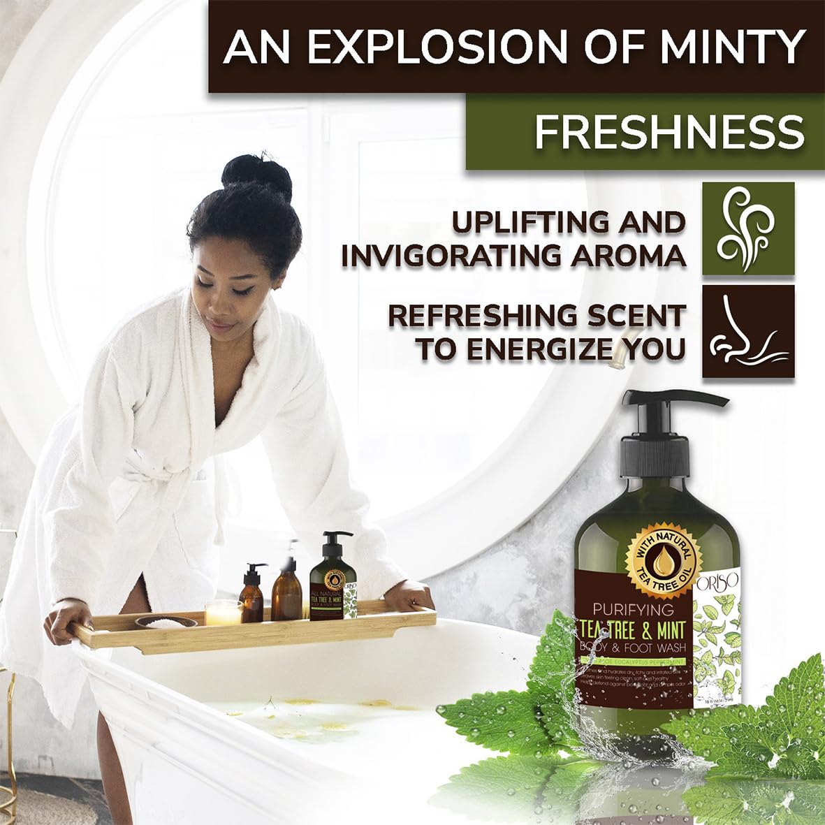 ORISO Tea Tree Mint Body Wash suited for feet and body, aiding athlete foot comfort