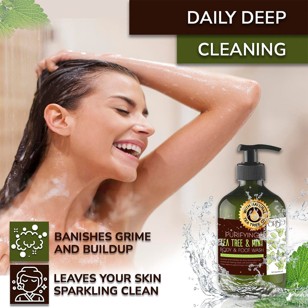 ORISO Tea Tree Mint Body Wash rich lather for a spa-like cleansing