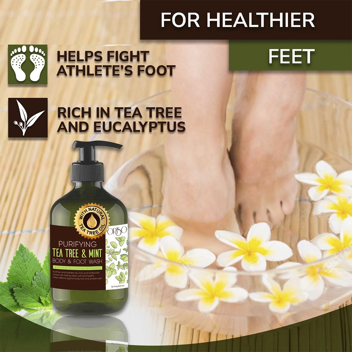 ORISO Tea Tree Mint Body Wash refreshing suds create a clean, energized shower experience