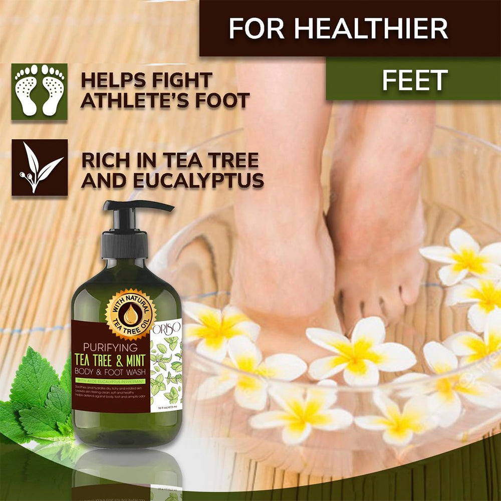 ORISO Tea Tree Mint Body Wash refreshing suds create a clean, energized shower experience