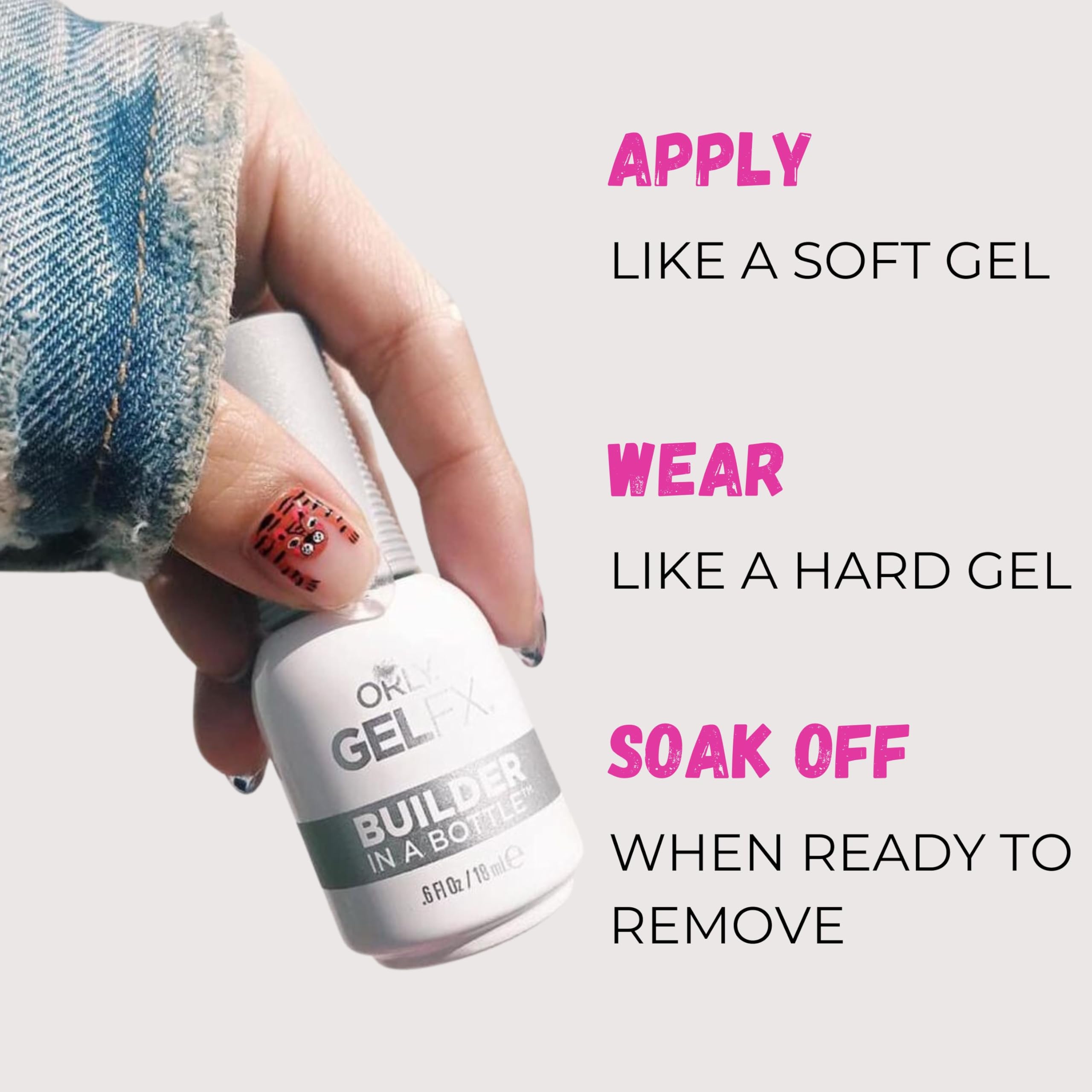 Orly Builder In A Bottle home manicure setup with brush-on application.