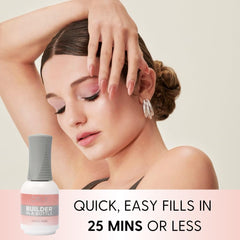 Orly GELFX Builder in a Bottle nude pink nails on hand highlight durable, flawless length.