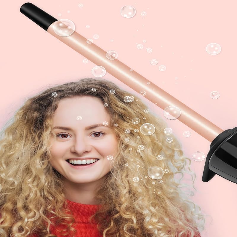 Ornanfull curling iron with clips for secure sectioning during curling.