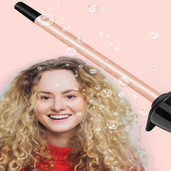 Ornanfull curling iron with clips for secure sectioning during curling.