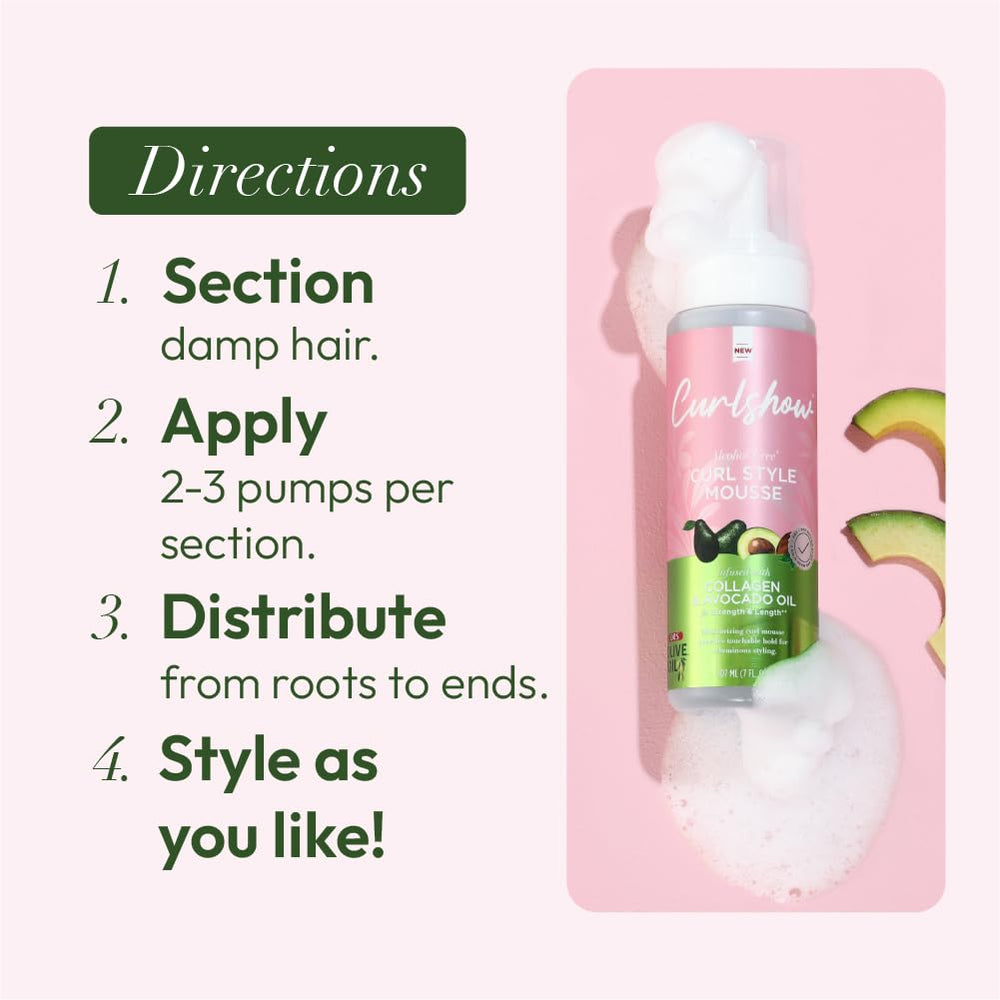 ORS Curlshow 7oz packaging side-view highlights travel-friendly mousse.