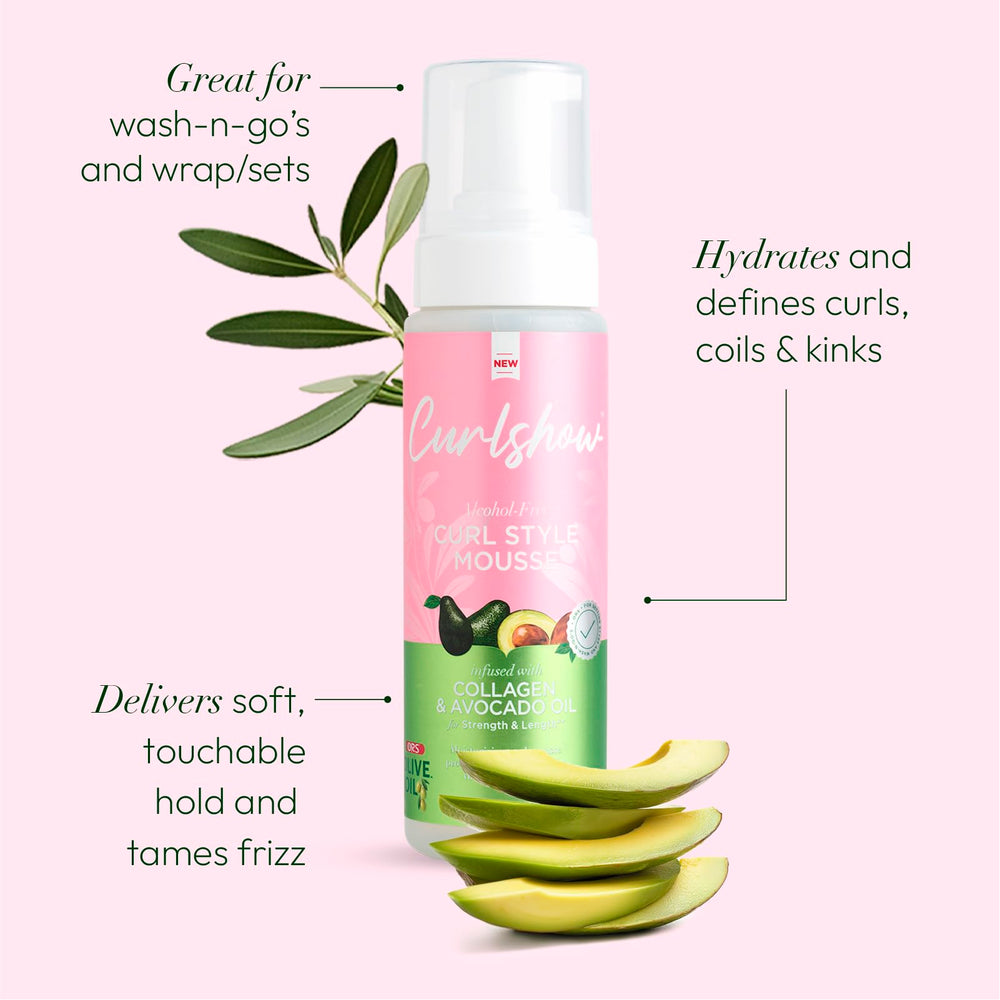 ORS Curlshow collagen enrichment closeup signals strength for lengthier styling.