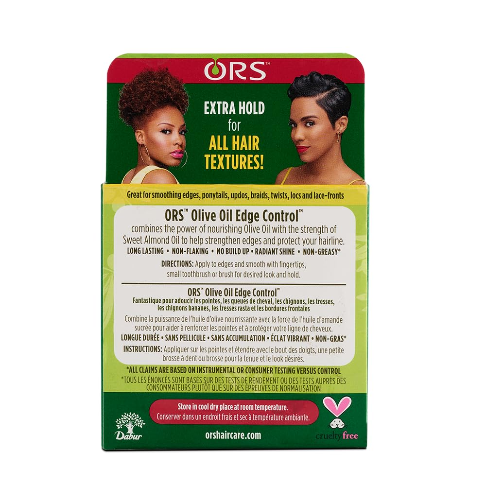 ORS edge-control enables sleek ponytails and updos with secure hold.