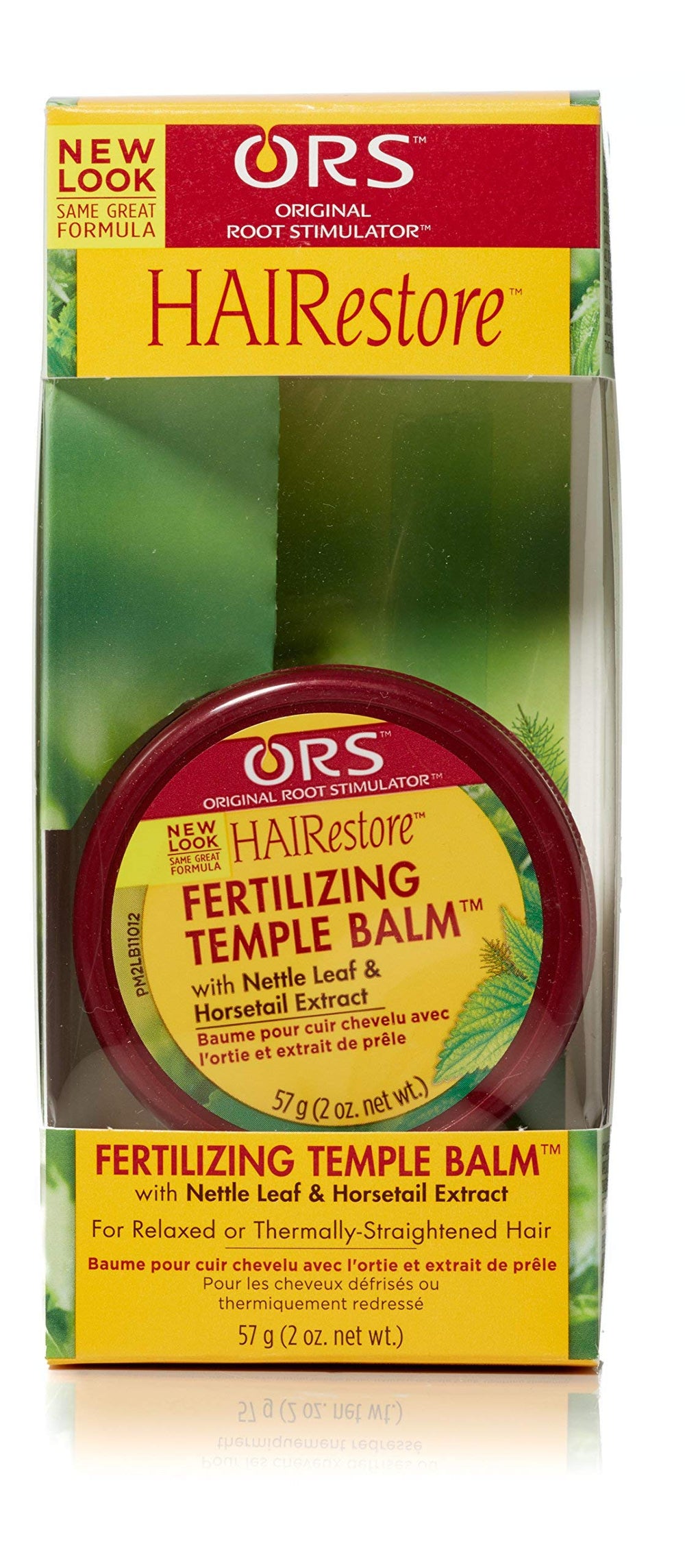 ORS HAIRestore Fertilizing Temple Balm application protects emerging hair shafts.