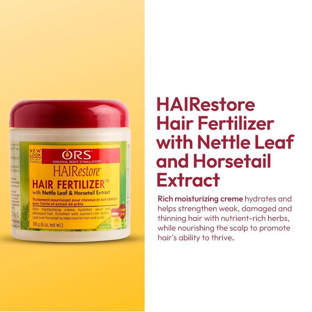 ORS HAIRestore nettle-leaf extract visual highlights nutrient-rich herbs supporting scalp health.