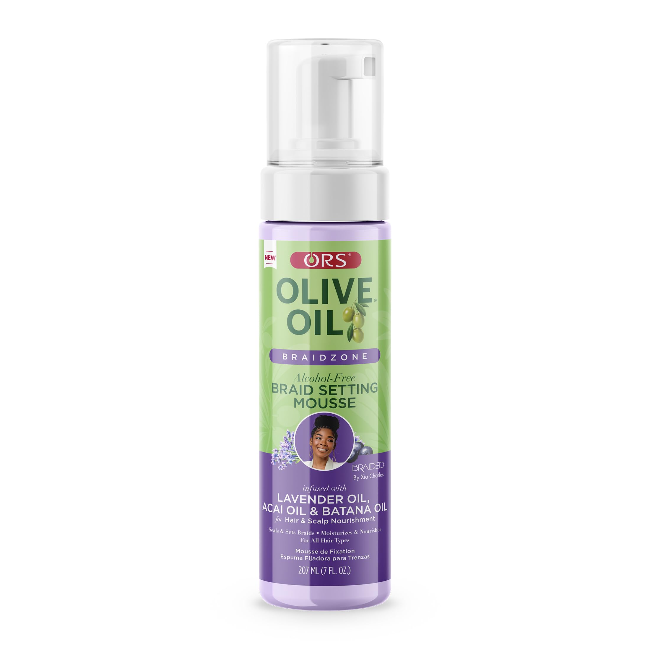 ORS Olive Oil Braidzone mousse bottle for protective styles and moisture.