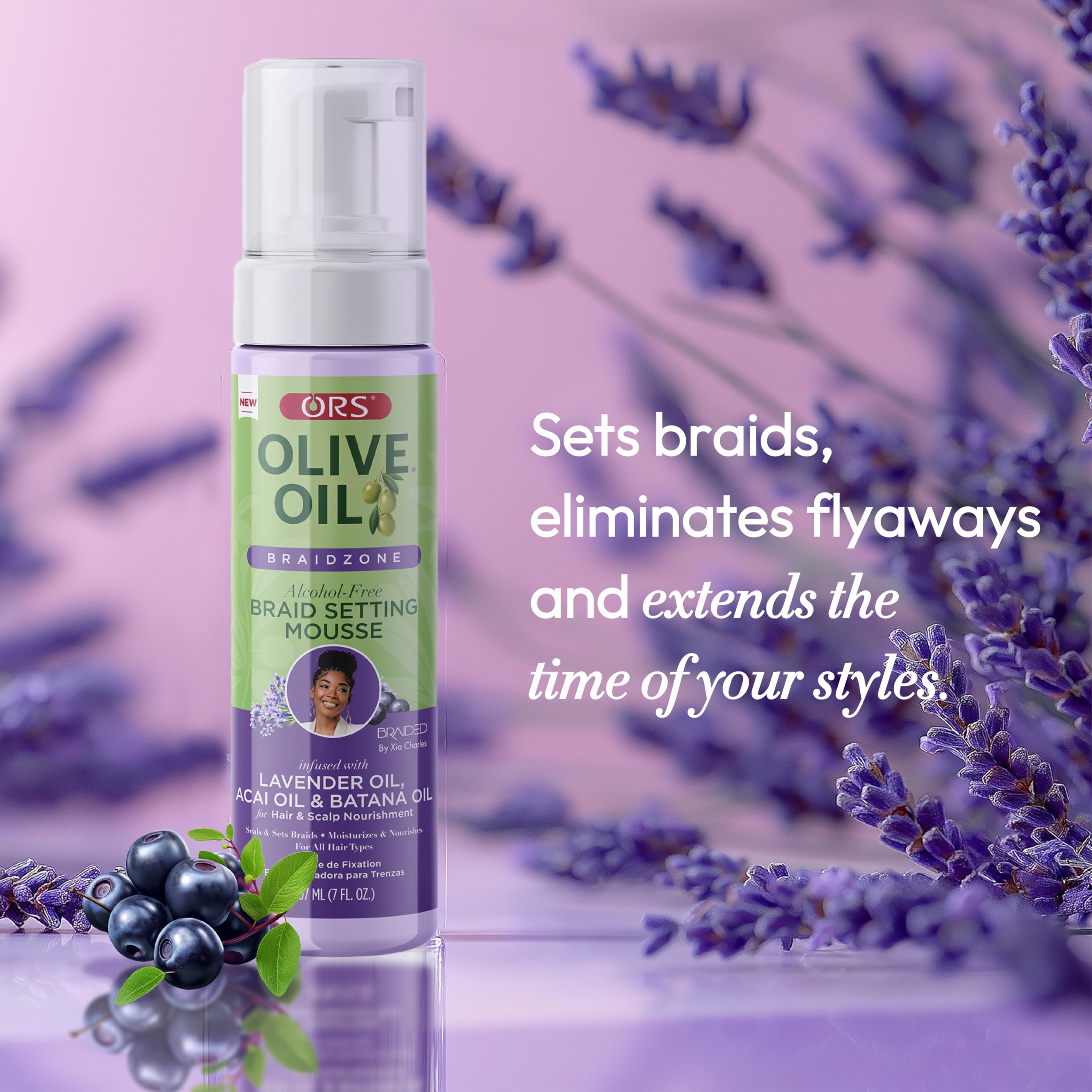 ORS Olive Oil Braidzone mousse on braids ready for styling.