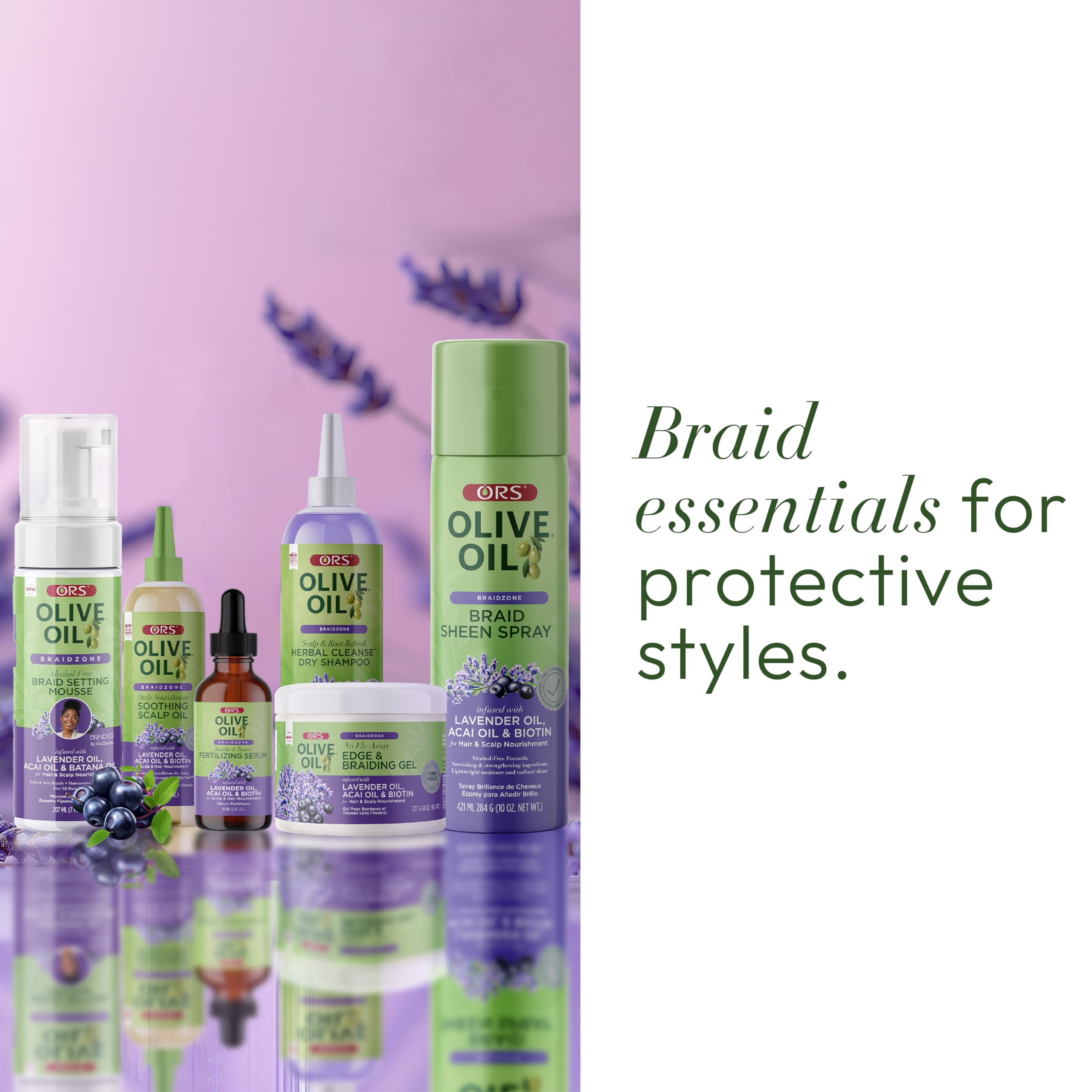 ORS Olive Oil Braidzone edge-smoothing mousse for sleek edges.