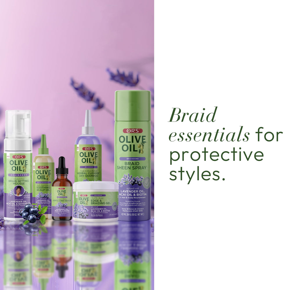 ORS Olive Oil Braidzone edge-smoothing mousse for sleek edges.