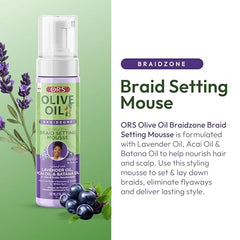 ORS Olive Oil Braidzone lavender oil drop highlight soothing scent and hydration.