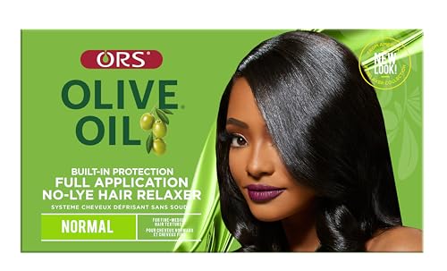 ORS olive oil built-in protection relaxer close-up highlights moisture and elasticity.