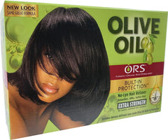 ORS Olive Oil built-in protection packaging for a complete at-home relaxer kit.