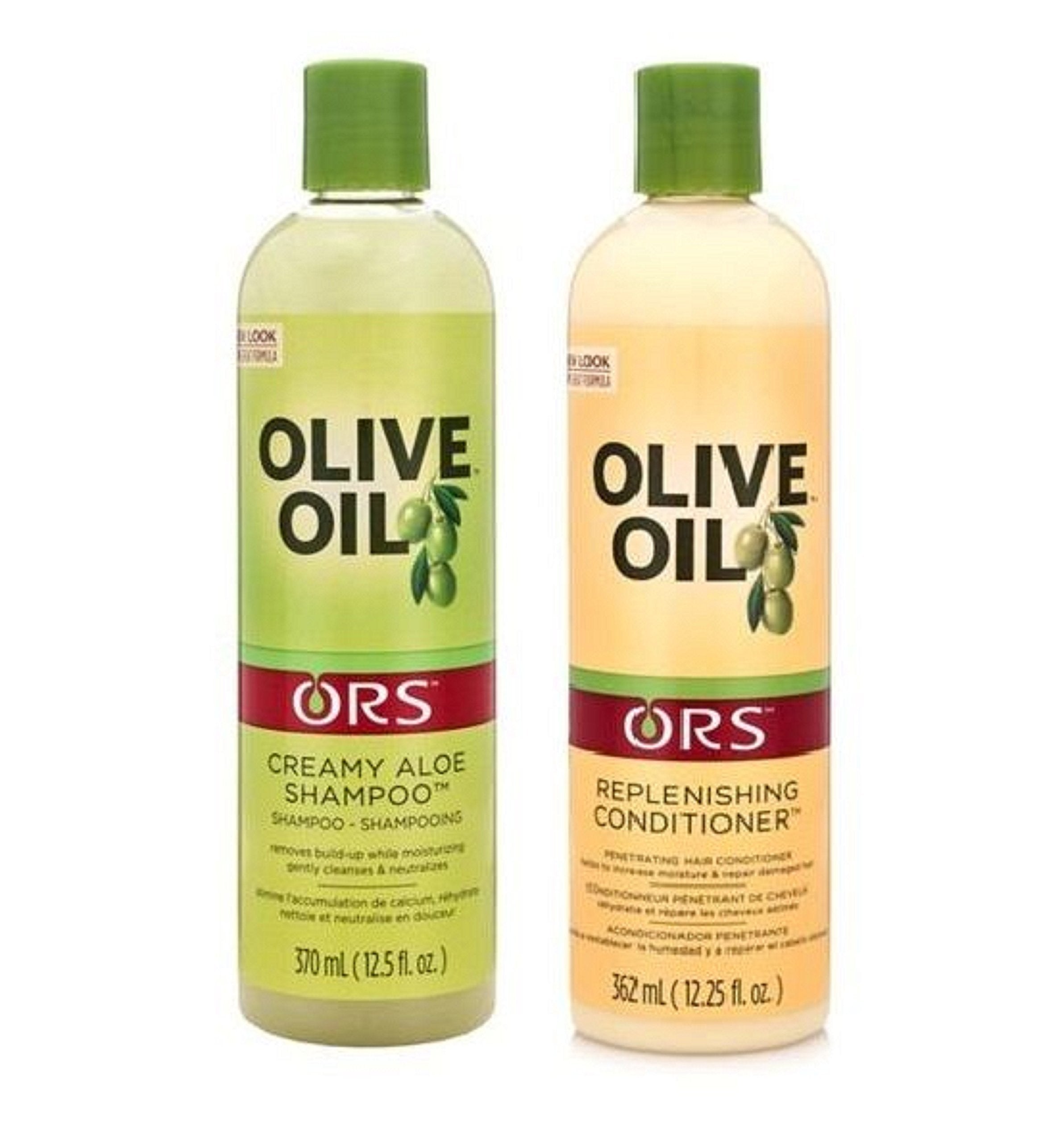 ORS Olive Oil Cream Aloe Shampoo bottle pouring thick lather for hydration