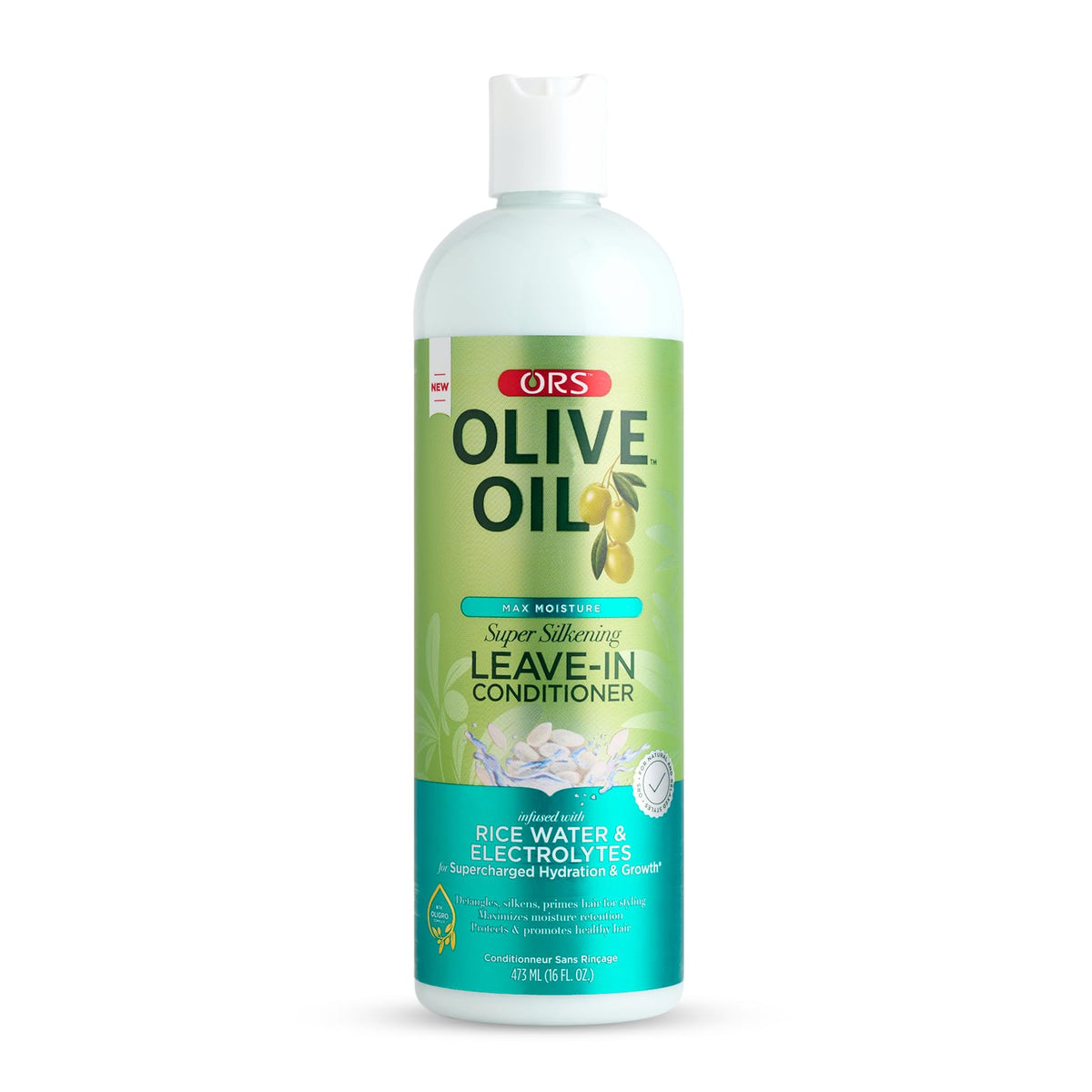 ORS Olive Oil Max Moisture leave in conditioner bottle on shelf for deep hydration and frizz control